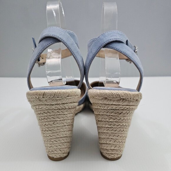 Stuart Weitzman Crystal Buckle Wedge Womens 10 Cornflower Blue Suede Espadrille - Picture 13 of 16